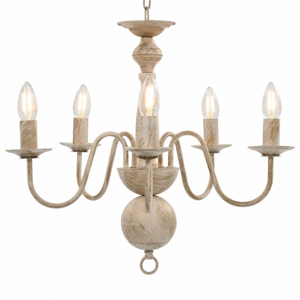 Lámpara de araña blanco antiguo 5 bombillas x E14 D