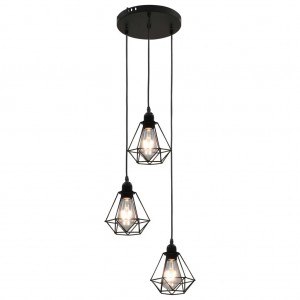 Candeeiro de teto com design diamante 3 lâmpadas E27 preto H