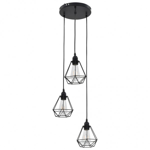 Candeeiro de teto com design diamante 3 lâmpadas E27 preto M 3