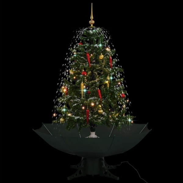 Árvore de natal com neve com base em guarda-chuva verde 140 cm M 2