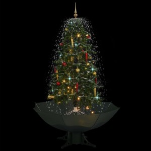 Árvore de natal com neve com base em guarda-chuva verde 170 cm H