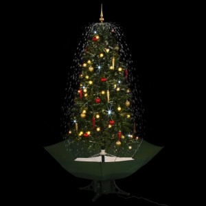Árbol de Navidad con nieve con base en paraguas verde 190 cm H