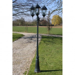 Farola de jardín 3 brazos 230 cm verde oscuro/negro aluminio H