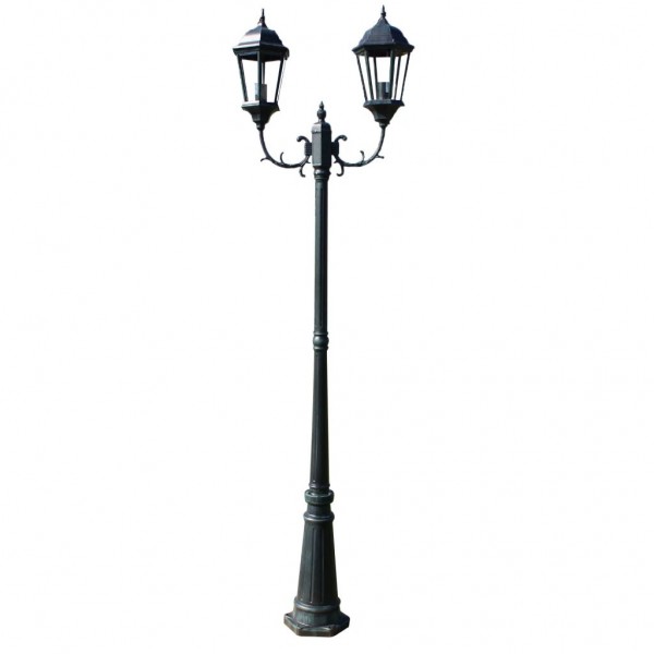 Farola de jardín 2 brazos 230 cm verde oscuro/negro aluminio D