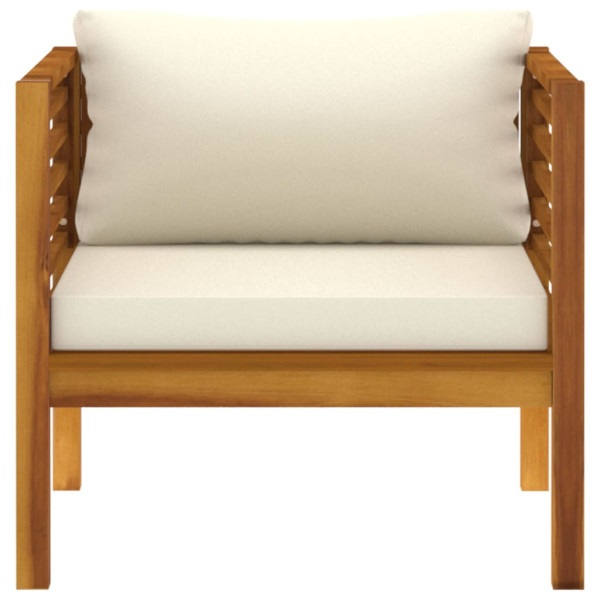 Silla de jardín y cojines blanco crema madera maciza de acacia M 3