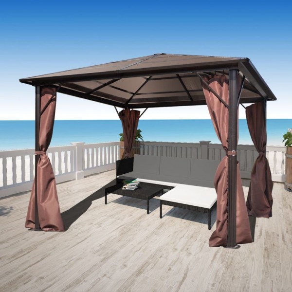 Gazebo com cortina 300 x 300 cm alumínio castanho M 3