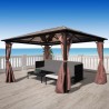 Gazebo com cortina 400 x 300 cm alumínio castanho 1