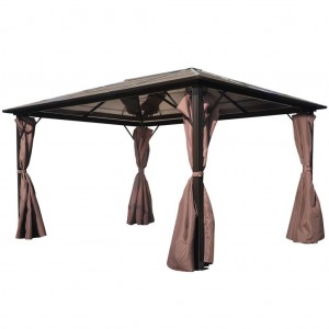 Gazebo com cortina 400 x 300 cm alumínio castanho H