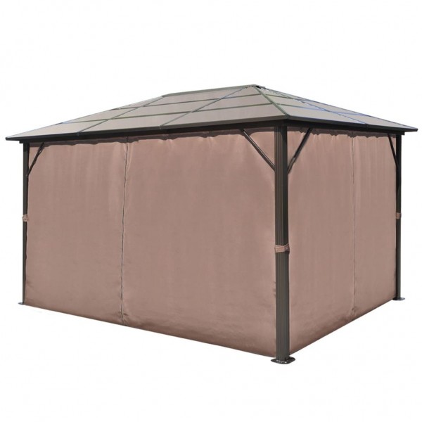Gazebo com cortina 400 x 300 cm alumínio castanho M 3