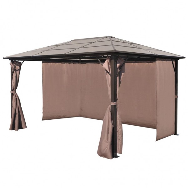 Gazebo com cortina 400 x 300 cm alumínio castanho M 4
