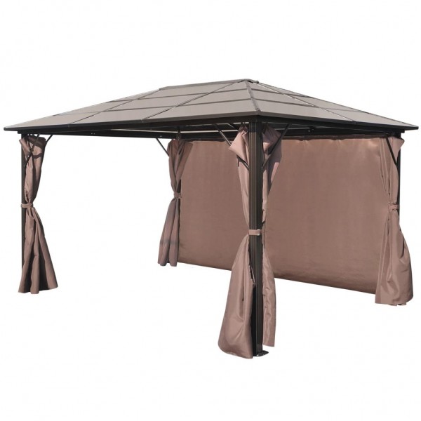 Gazebo com cortina 400 x 300 cm alumínio castanho M 5