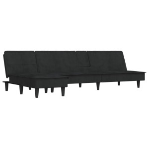 Sofá cama en forma de L terciopelo negro 255x140x70 cm H