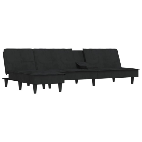 Sofá cama en forma de L terciopelo negro 255x140x70 cm M 4
