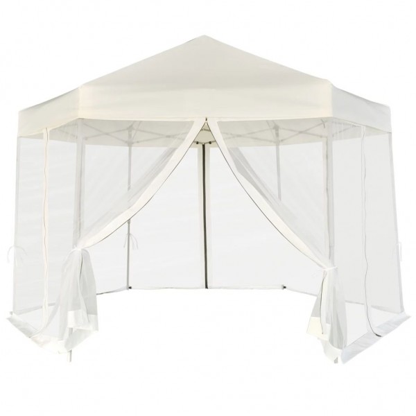 Carpa desplegable hexagonal 6 paredes blanco crema 3.6x3.1m D