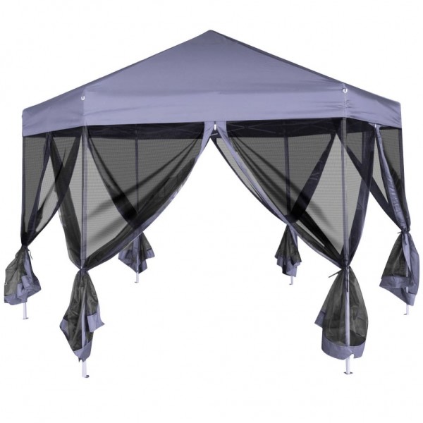 Carpa desplegable hexagonal 6 paredes blanco crema 3.6x3.1m M 5