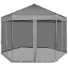 Carpa desplegable hexagonal 6 paredes laterales gris 3.6x3.1 m 4