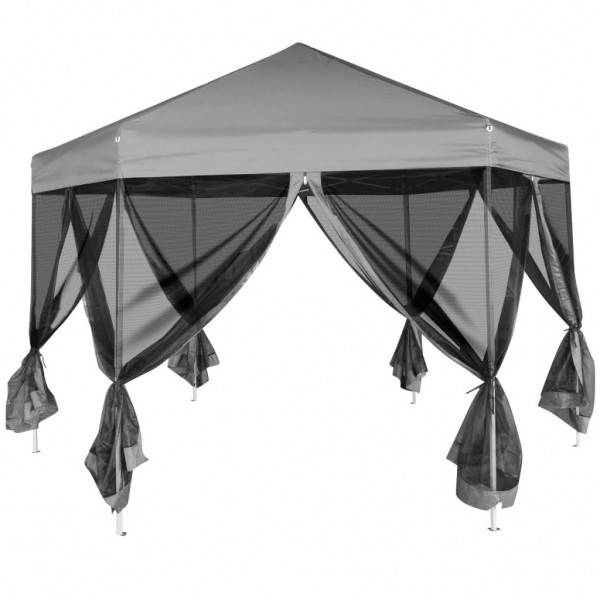 Carpa desplegable hexagonal 6 paredes laterales gris 3.6x3.1 m M 5
