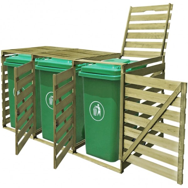 Cobertizo triple de contenedor de basura madera impregnada 240L M 3