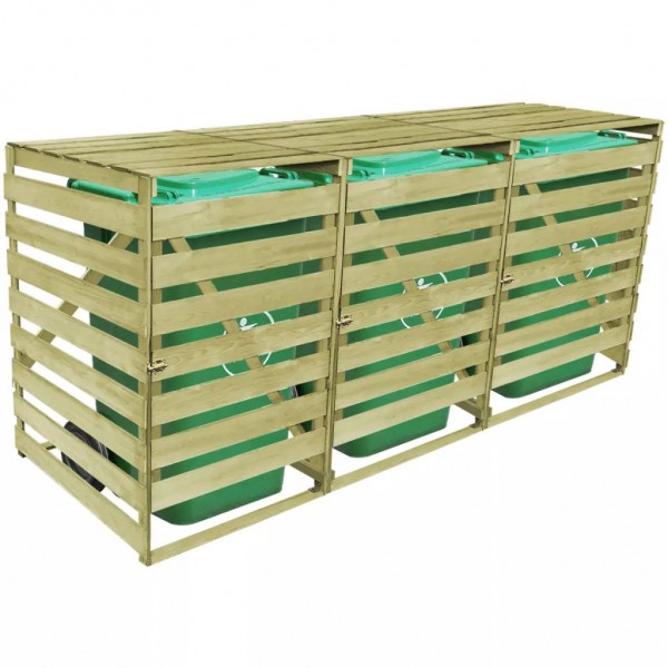 Cobertizo triple de contenedor de basura madera impregnada 240L M 4