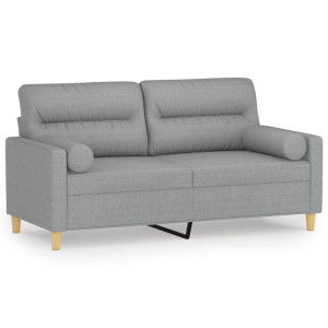 Sofá de 2 plazas con cojines tela gris claro 140 cm H
