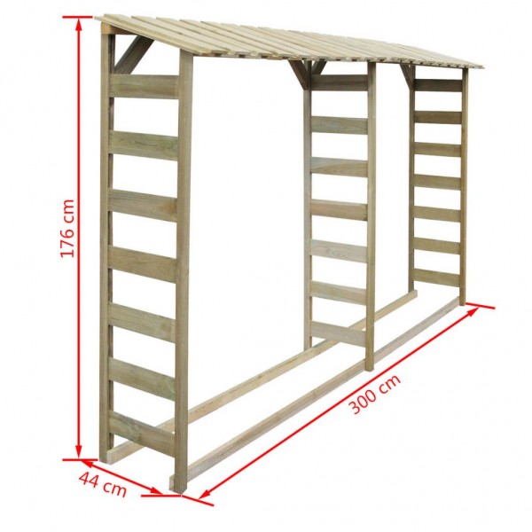Caseta para leña doble 300x44x176 cm madera de pino impregnada M 4