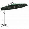 Guarda-sol suspenso c/ iluminação LED 300 cm verde mastro metal 1