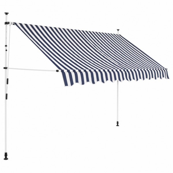Toldo manual retráctil azul y blanco a rayas 250 cm D
