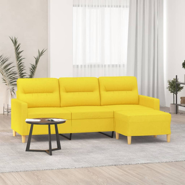 Sofá de 3 plazas con taburete de tela amarillo claro 180 cm D