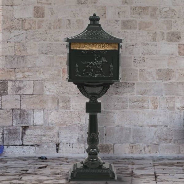 Buzón de pedestal de aluminio estilo vintage inoxidable verde M 4