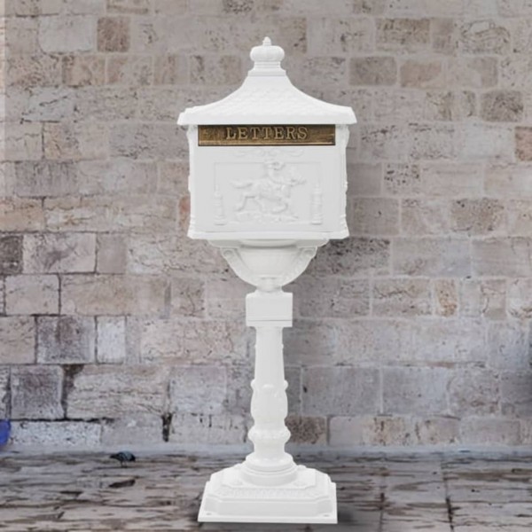 Buzón de pedestal de aluminio estilo vintage inoxidable blanco D