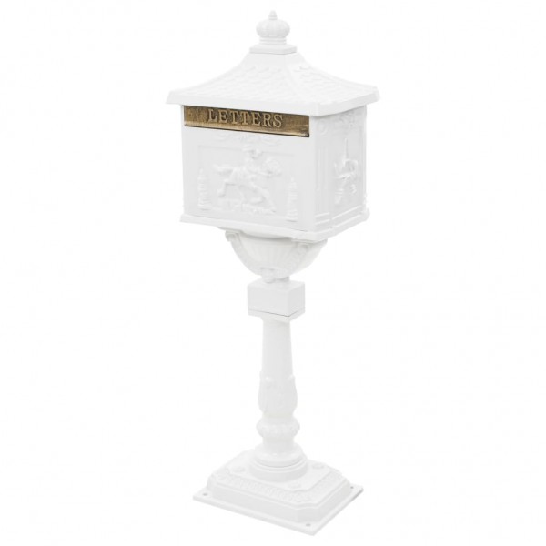 Caixa correio pedestal vintage alumínio inoxidável branco M 2