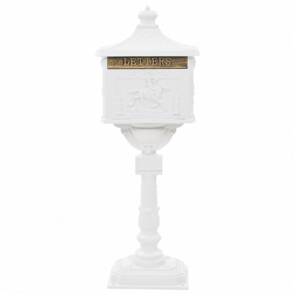 Caixa correio pedestal vintage alumínio inoxidável branco M 3