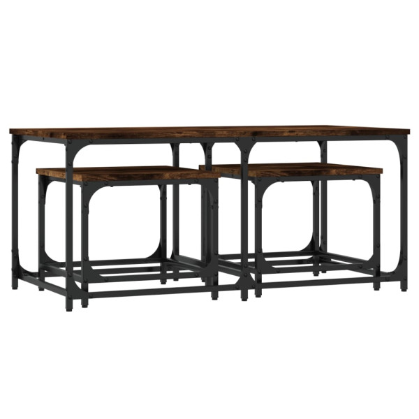 Mesas de centro encastrar 3 pcs deriv. madeira carvalho fumado M 2