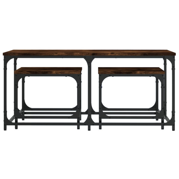 Mesas de centro apilables 3 pzas madera ingeniería roble humo M 4