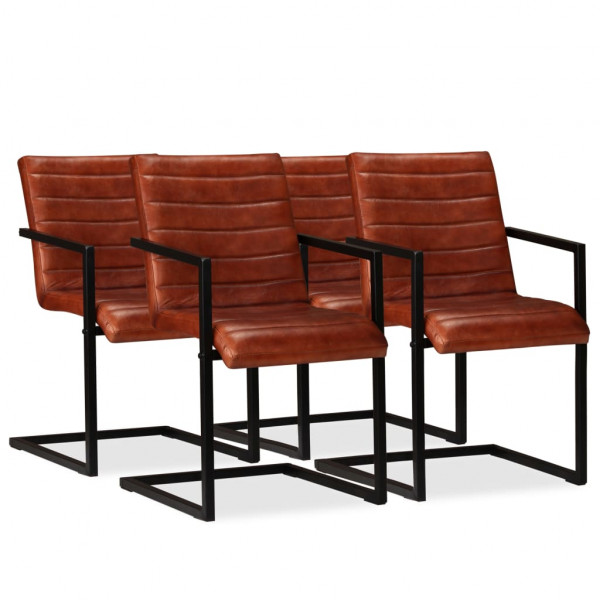 Sillas de comedor 4 unidades cuero auténtico marrón D