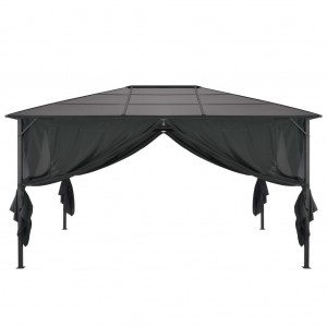 Cenador con cortinas aluminio 4x3x2.6 m negro H