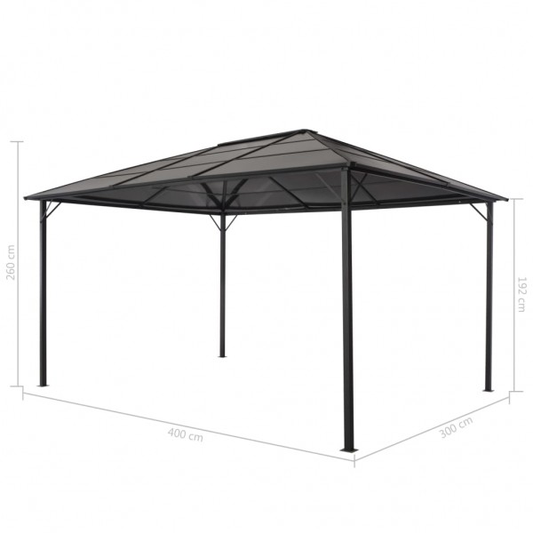 Gazebo com telhado alumínio 4x3x2.6 m preto M 5