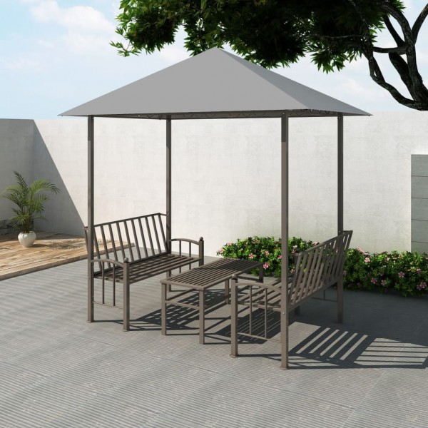 Pérgola de jardín con mesa y bancos 2.5x1.5x2.4 m gris M 5