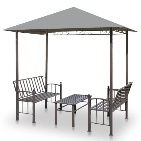 Pérgola de jardín con mesa y bancos 2.5x1.5x2.4 m gris D