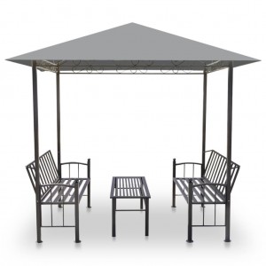 Pérgola de jardín con mesa y bancos 2.5x1.5x2.4 m gris H