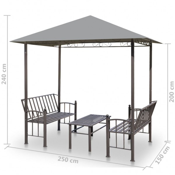 Pérgola de jardín con mesa y bancos 2.5x1.5x2.4 m gris M 4