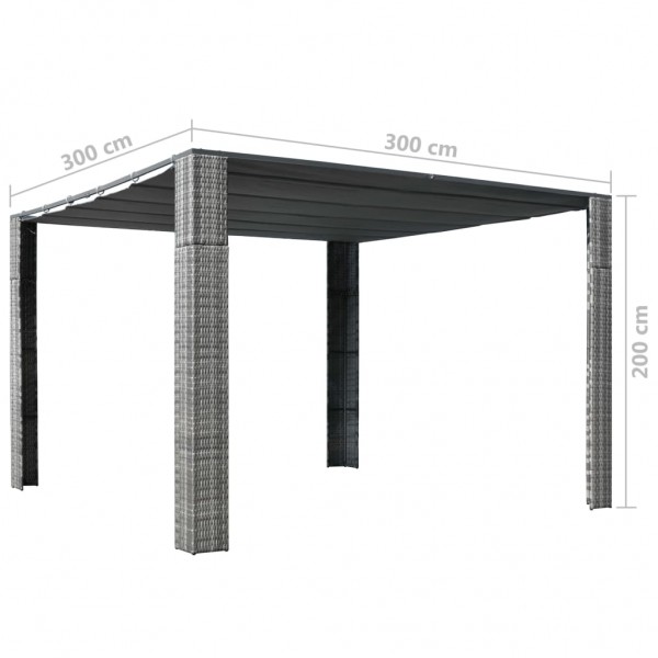 Gazebo ccom teto em vime PE 300x300x220 cm cinzento e antracite M 4