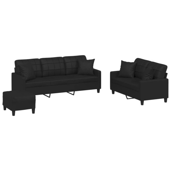 3 pcs conjunto de sofás com almofadas couro artificial preto M 2