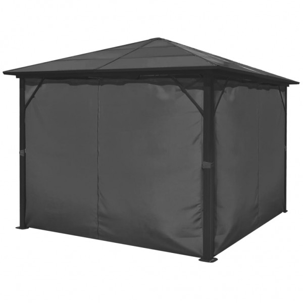 Gazebo com cortina 300x300 cm alumínio antracite M 4