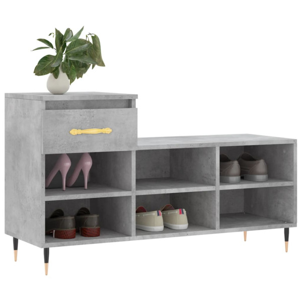 Mueble zapatero madera contrachapada gris hormigón 102x36x60 cm M 3