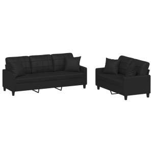 2 pcs conjunto de sofás couro artificial preto H