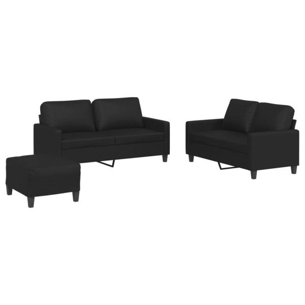 3 pcs conjunto de sofás com almofadões couro artificial preto M 2