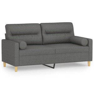 Sofá de 2 plazas con cojines tela gris oscuro 140 cm H