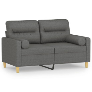Sofá de 2 plazas con cojines tela gris oscuro 120 cm H