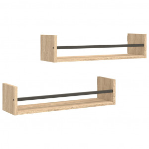 Estantes de pared con barras 2 uds roble Sonoma 60x16x14 cm H